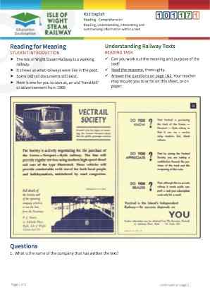 Click to view Resource 101171 Understanding Railway Texts - Reading for Meaning 