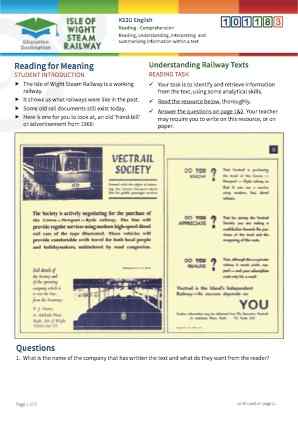 Click to view Resource 101183 Understanding Railway Texts - Reading for Meaning 