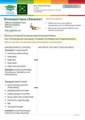 Click to view Resource 102303 Identifying reasons for differences in dinosaur characteristics