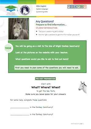 Click to view Resource 104191 Any Questions? Using questioning skills at the Donkey Sanctuary.