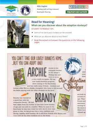 Click to view Resource 104092 Read for Meaning! Adoption donkeys