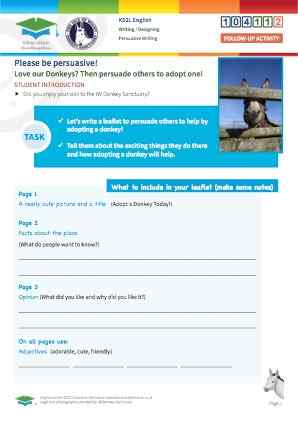 Click to view Resource 104112 Design a persuasive Adopt a Donkey Charity Leaflet 