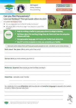 Click to view Resource 104121 Design a persuasive Adopt a Donkey Charity Leaflet 