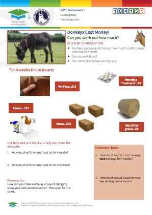 Click to view Resource 104151 Calculating Costs at the Isle of Wight Donkey Sanctuary
