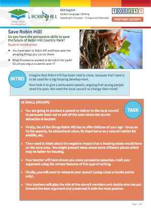 Click to view Resource 105211 Save Robin Hill! Speaking to argue and persuade.