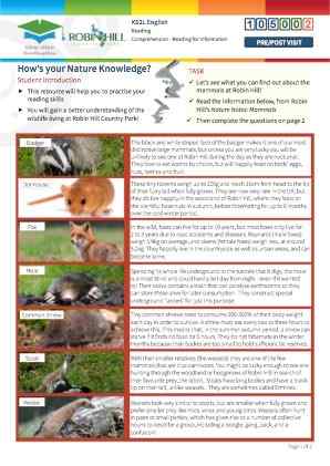 Click to view Resource 105002 How's your Nature Knowledge?  Reading for Information.