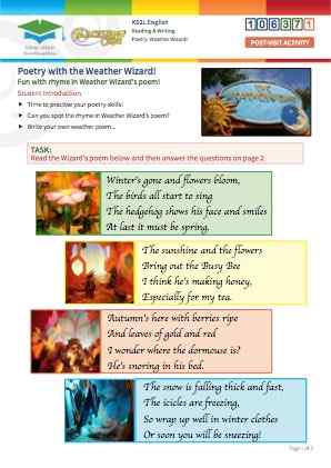 Click to view Resource 106371 Weather Wizard! Reading & writing poetry.