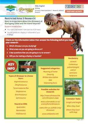 Click to view Resource 106161 Dinosaur: Restricted Area 5 - Research, write and present!
