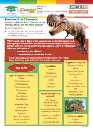 Click to view Resource 106172 Dinosaur: Restricted Area 5 - Research, write and present!