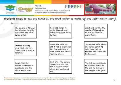 Click to view Resource 106341 Jonah and the Whale - Card Sort!