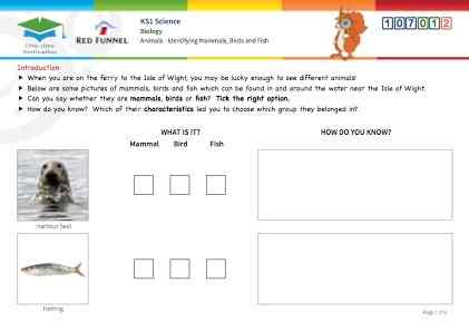 Click to view Resource 107012 Identifying mammals, birds and fish