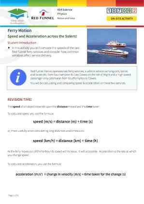 Click to view Resource 107092 Ferry Motion: Speed & Acceleration across the Solent!